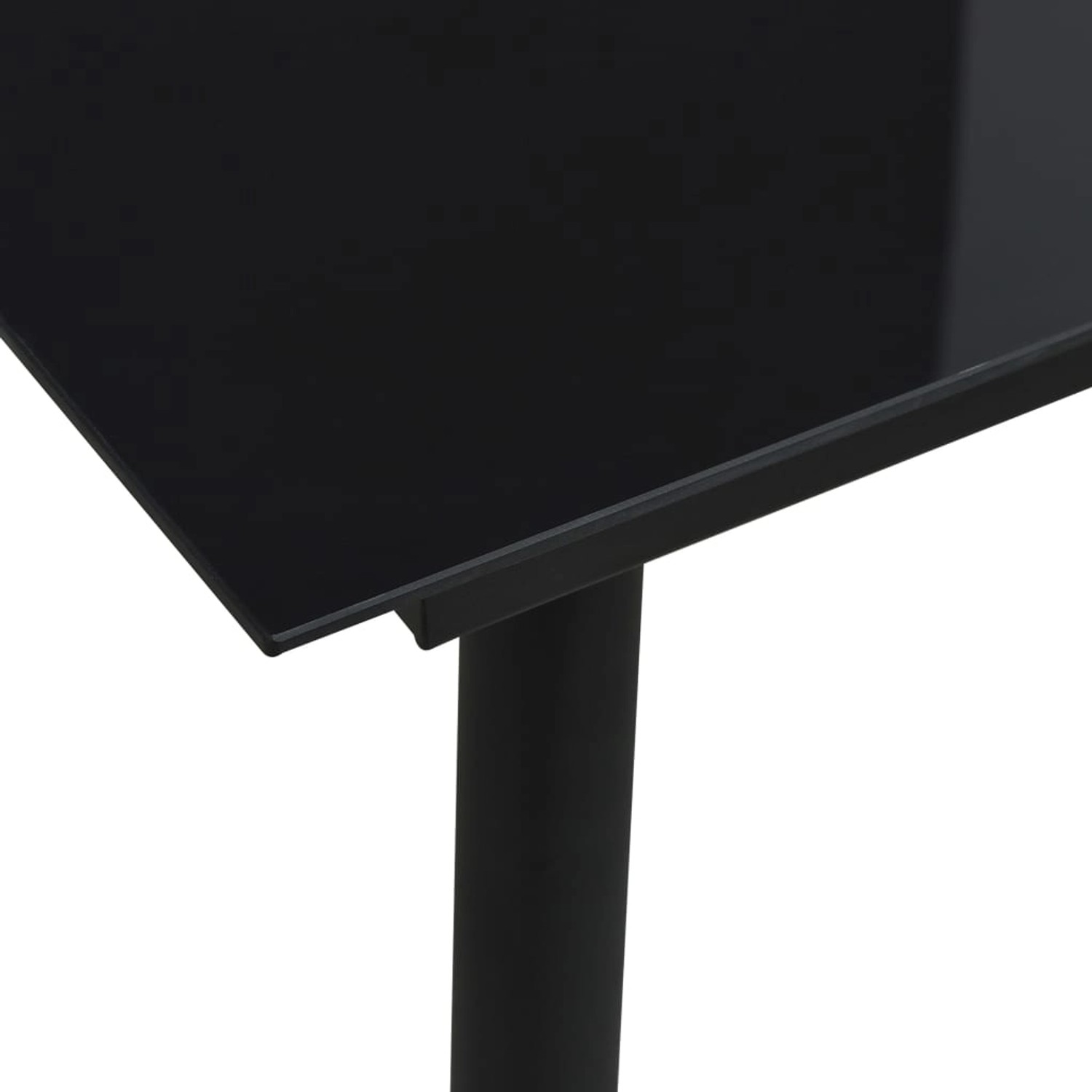 Detailansicht: Schwarzer Gartentisch mit Glasplatte, Teil der 3-tlg. vidaXL Essgruppe.