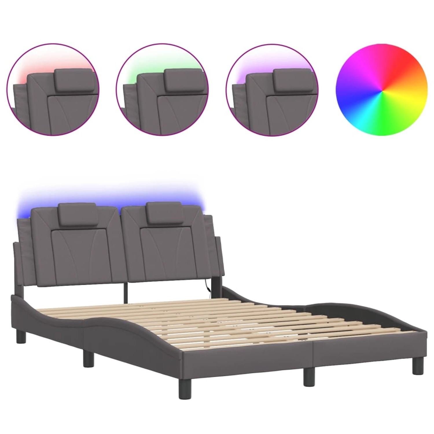 vidaXL Bettgestell Viana mit LED ohne Matratze Grau 140x200 cm Kunstleder 3 günstig online kaufen