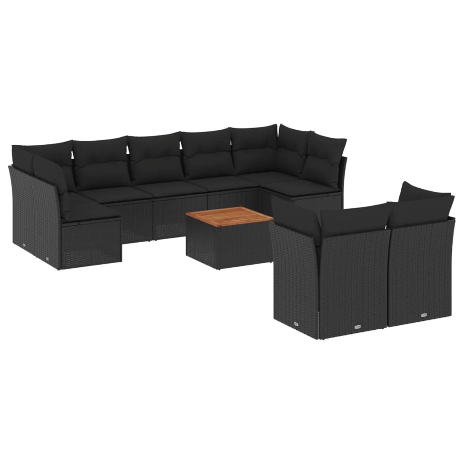 vidaXL 10-tlg Garten-Sofagarnitur mit Kissen Schwarz Poly Rattan Modell 59