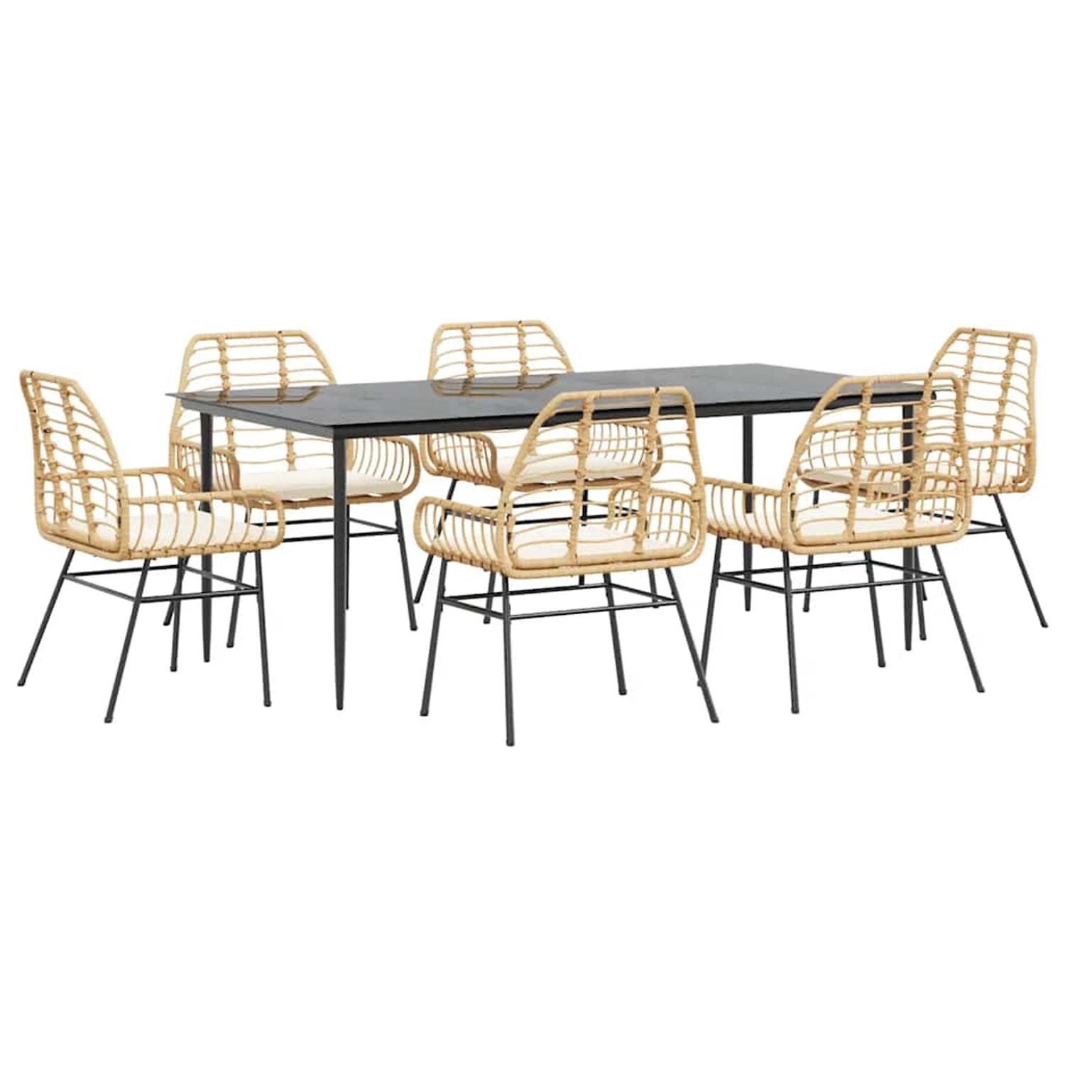 vidaXL 7-Tlg Garten-Essgruppe mit Kissen Braun Poly Rattan Glas 3334462 günstig online kaufen
