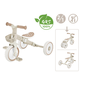 Taupe Globber Learning Trike 2in1 Plus Kinderfahrzeug, umbaubar von Dreirad zu Laufrad. Höhenverstellbarer Sattel, Körbchen.