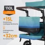 Sekey Bollerwagen blaugrün mit Dach, Hecktasche und verstellbarem Griff. Ideal für Camping und Ausflüge.