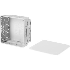 Unterputz Abzweigkasten, 100x100x50 mm, mit weißem Deckel. Für übersichtliche & getrennte Stromkreise.