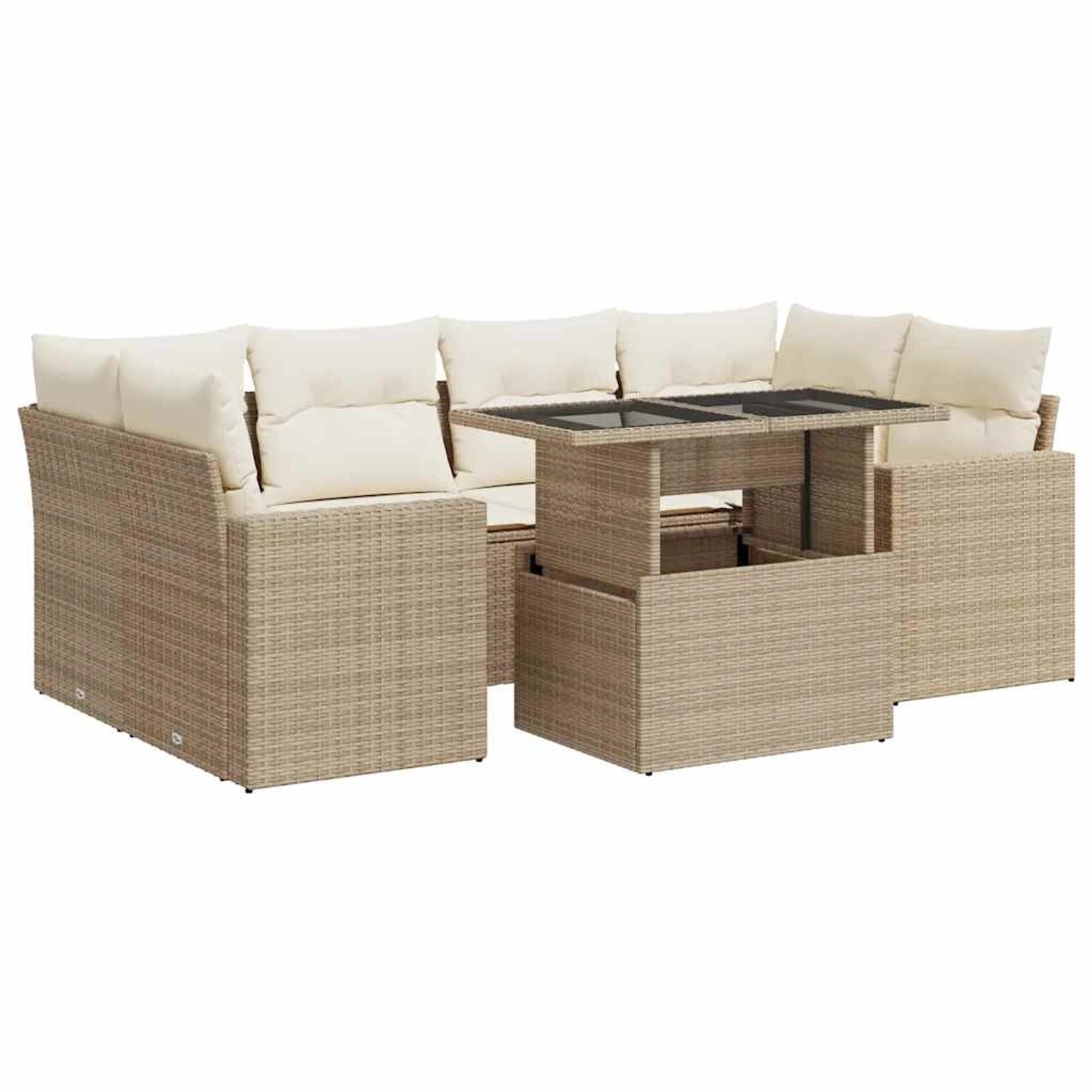 vidaXL 7-Tlg Garten-Sofagarnitur mit Kissen Beige Poly Rattan 3326269 günstig online kaufen