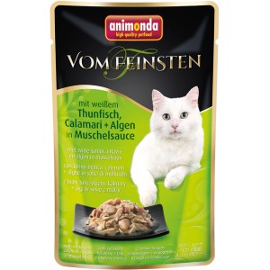 Vom Feinsten Katzen-Nassfutter Thunfisch & Calamaris in Sauce, 50g Packung.