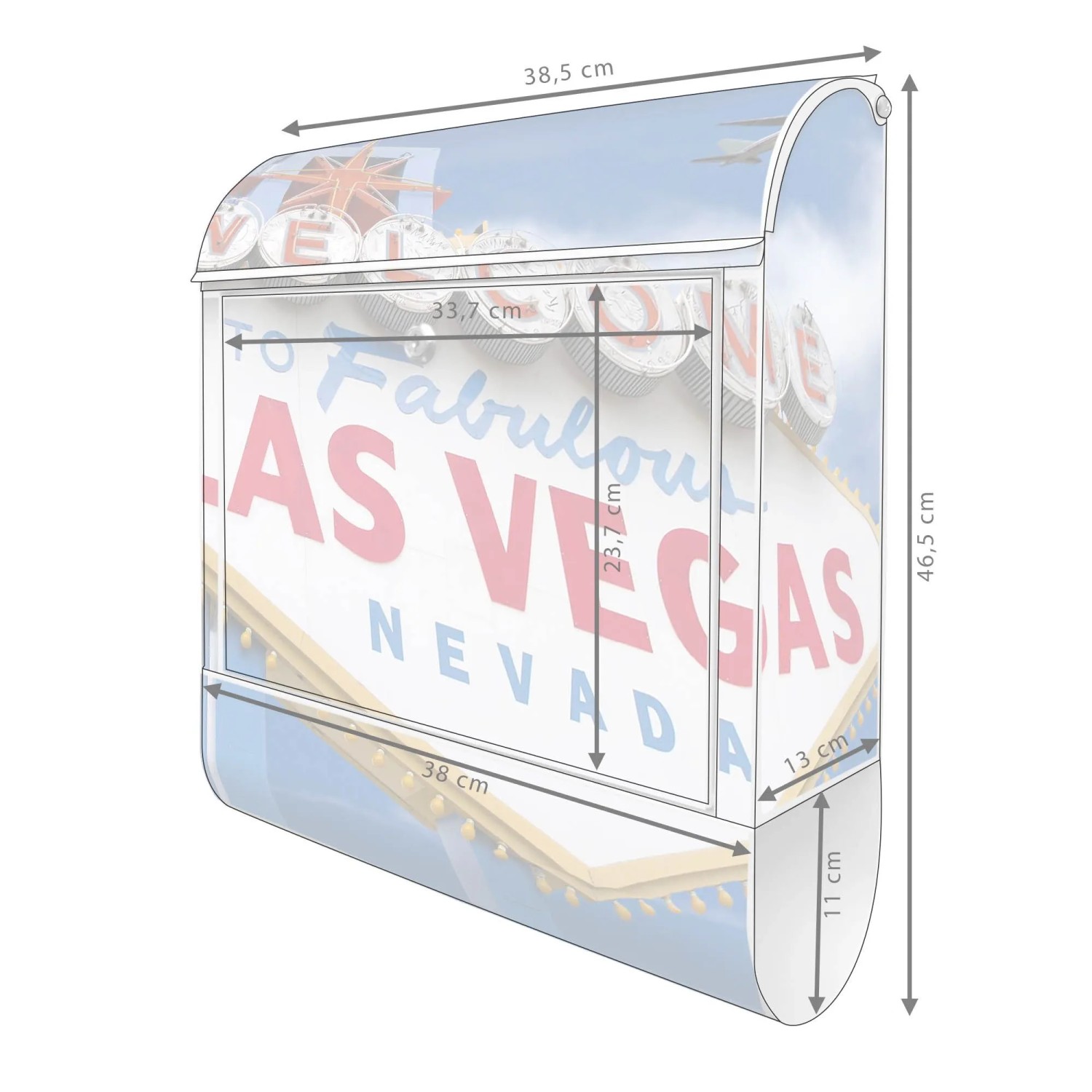 Banjado Design Briefkasten Weiß Pulverbeschichtet 39x47x14cm 2 Schlüssel Mit Zeitungsfach Motiv Las Vegas_6