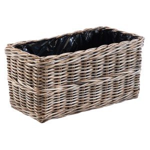 Kobolo Blumenbank LALE, Rattan Pflanzkorb in Grau mit Folie für Innen- und Außenbereich.