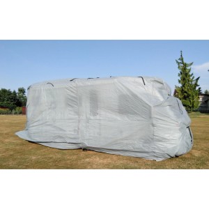 Graue DELUKE Wohnmobil-Abdeckplane Gr. S aus Kunststoff, 275x610x235cm, zum Schutz von Wohnwagen.