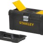 Stanley Werkzeugkoffer Essential 16 Zoll mit Metallschnallen, herausnehmbarem Trageeinsatz und Organizer im Deckel.