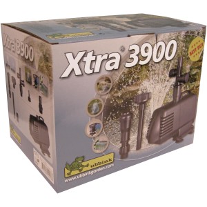 Verpackung der Ubbink Xtra 3900 Springbrunnenpumpe, 110W Teichpumpe mit Fontänenaufsätzen.