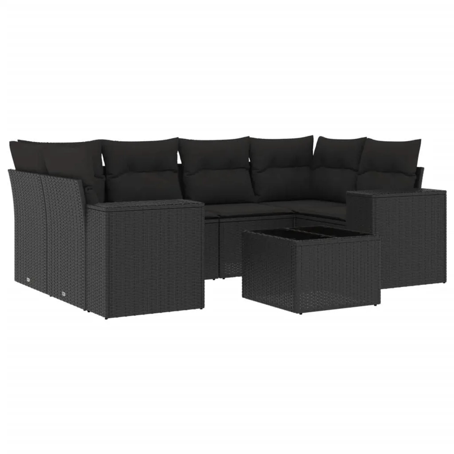 vidaXL 7-Tlg Garten-Sofagarnitur mit Kissen Schwarz Poly Rattan 3222314 günstig online kaufen