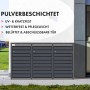 KARAT Mülltonnenbox Magnus mit 3 Türen und Edelstahlrahmen vor einer Hauswand.
