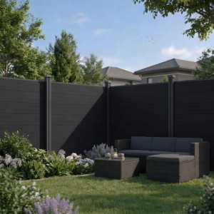 Juskys WPC Sichtschutzzaun 9er Set - 9x Element + 10x Pfosten
