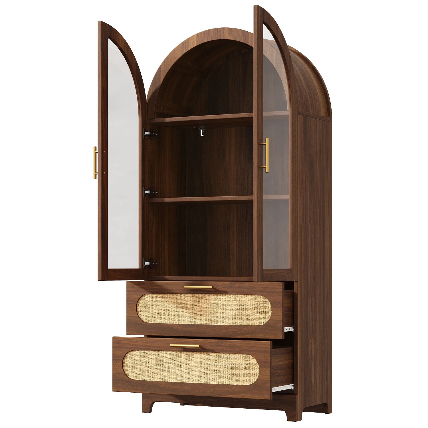 okwish Vitrine mit 2er Set Montmartre Bogen Wohnzimmer 175x80x40cm Braun