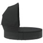 Schwarzes VidaXL Outdoor-Loungebett mit Dach und Kissen aus Polyrattan.