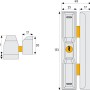 Technische Zeichnung: Weißes Abus Fensterschloss DF88 mit Maßen für Montage.