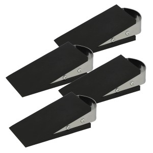 Vier schwarze, rutschfeste Westcott Türstopper in Keilform mit Edelstahlgriff.