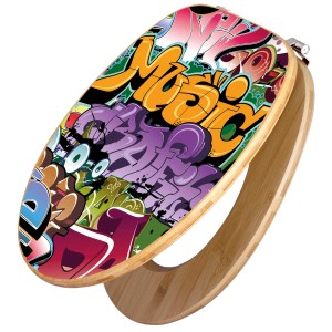 Banjado WC-Sitz aus Bambus mit Graffiti-Motiv. Toilettendeckel aus Holz mit Universal Scharnieren.