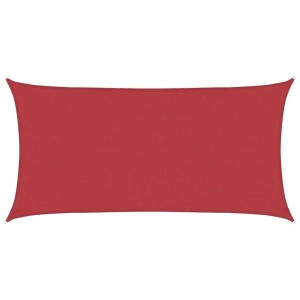 Rechteckiges, rotes Sonnensegel (2x4 m) aus HDPE-Gewebe mit UV-Schutz.