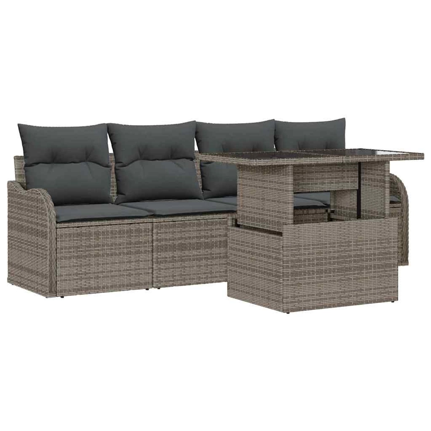 vidaXL Garten-Sofa-Set mit Kissen 5-Tlg Grau Poly Rattan 3348365 günstig online kaufen