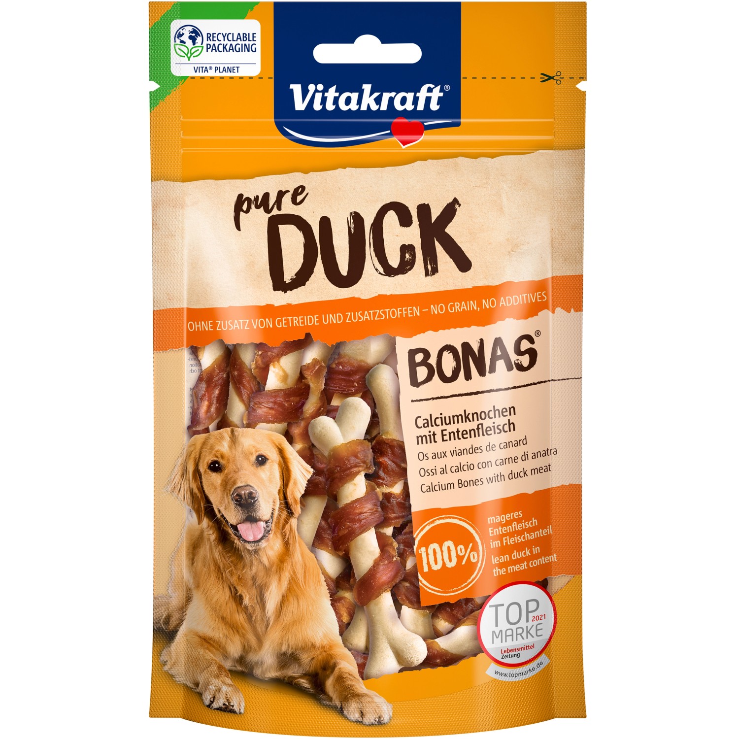 Vitakraft Pure Bonas Calciumknochen Ente 80 g für Hund