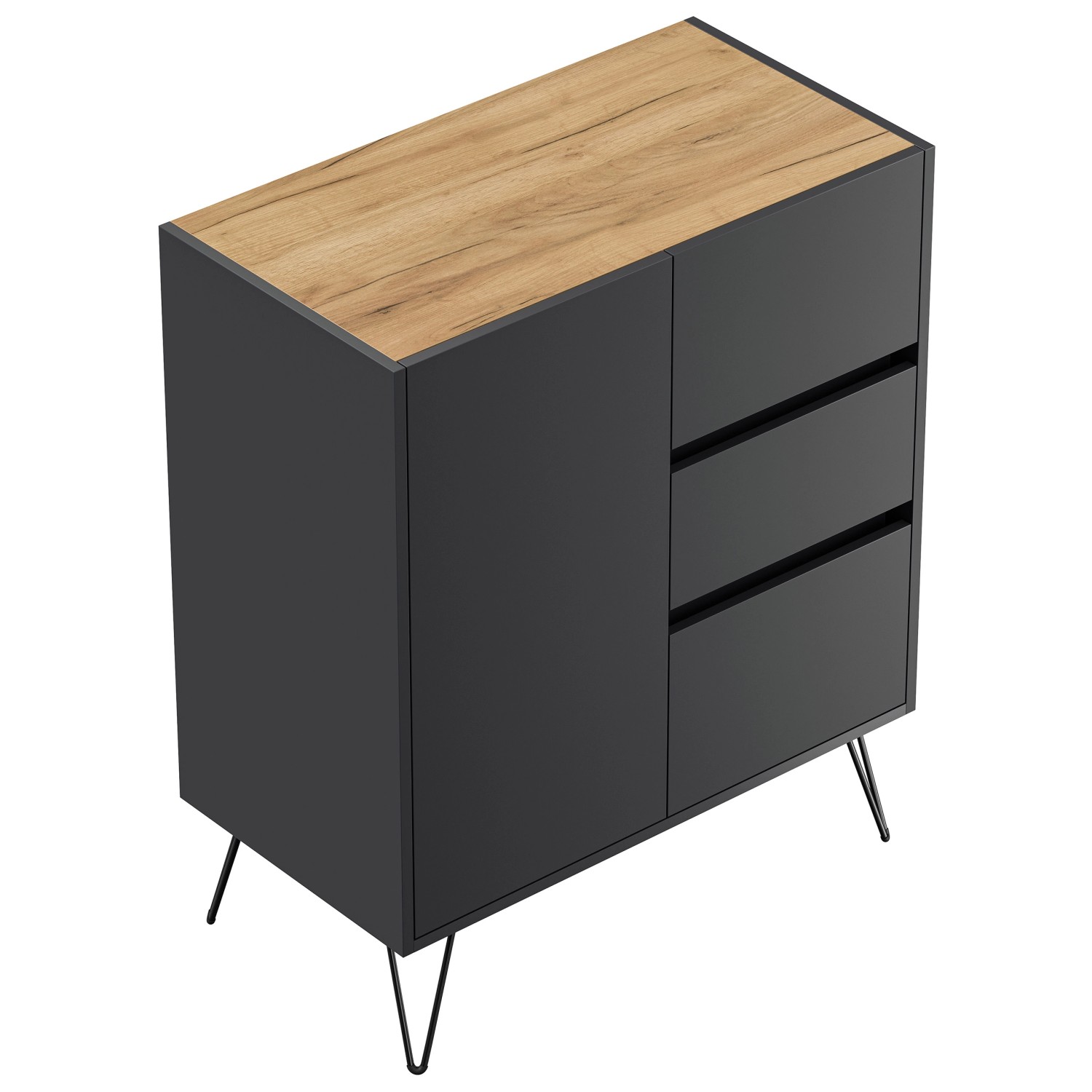 Posseik Sideboard Industrial K 3 Schubladen 1 Tür 80 cm Grafit Eiche Top günstig online kaufen