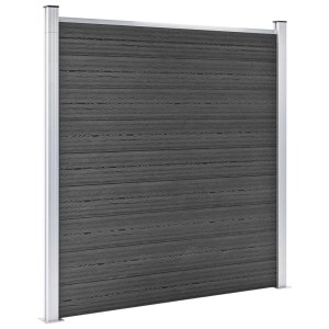 vidaXL Zaunelement Set, WPC, 1737x186 cm, Schwarz. Gartenzaun aus Holz-Kunststoff-Verbund mit Aluminiumpfosten.