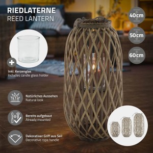 ECD Germany 3Er Set Laterne Ried 40xØ26cm/50xØ28cm/60xØ30 cm Natur
