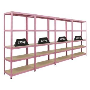 Mega Deal: 4x PROREGAL Schwerlastregal PINK LADY, 180x90x40cm, 175kg Fachlast, 5 Ebenen, pinkes Steckregal.