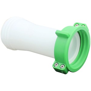 IBC Distanzstück mit Verdrehschutz S60x6, weiß mit grünem Anschluss für Regentonnen.