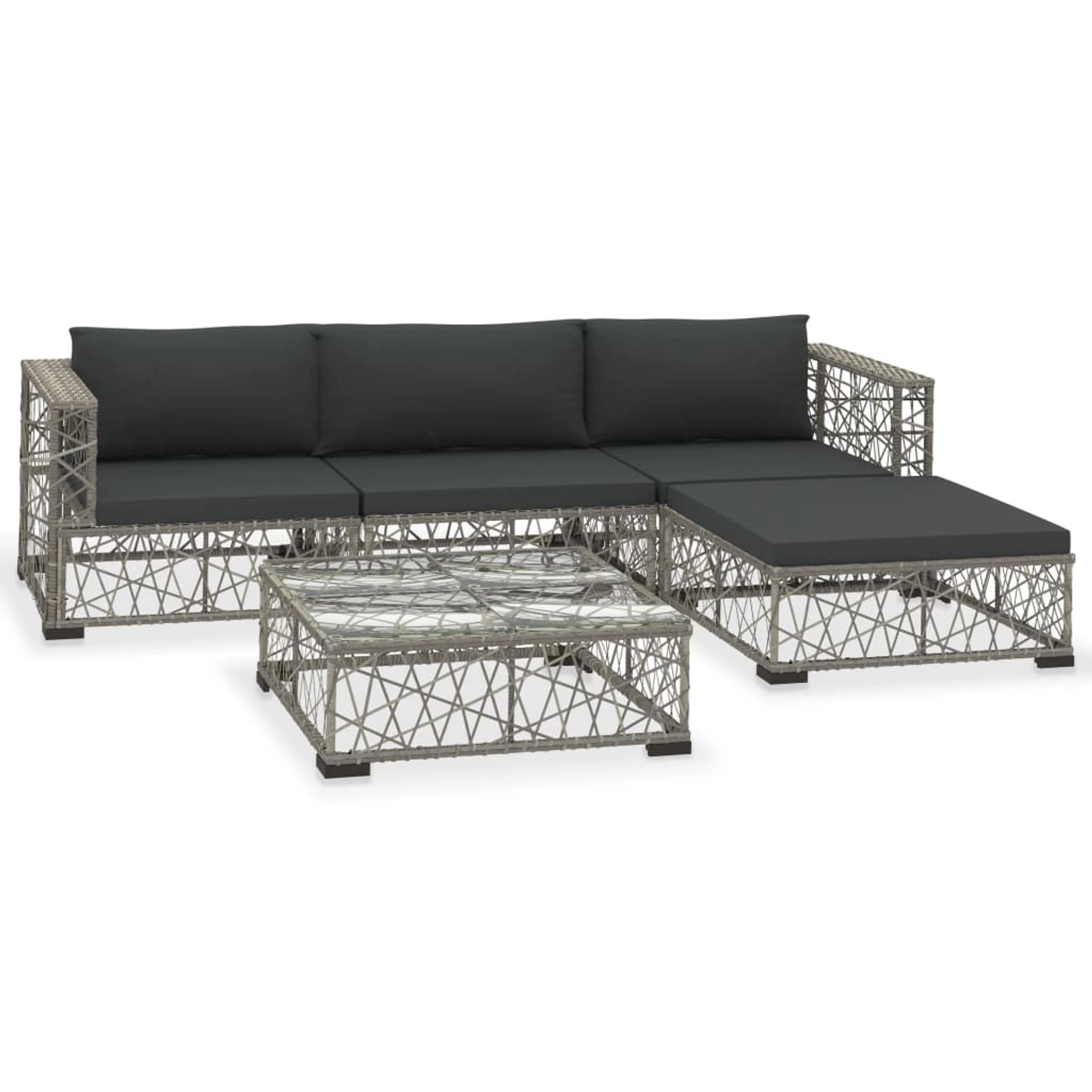 vidaXL 5-Tlg Garten-Lounge-Set mit Kissen Poly Rattan Grau 46813