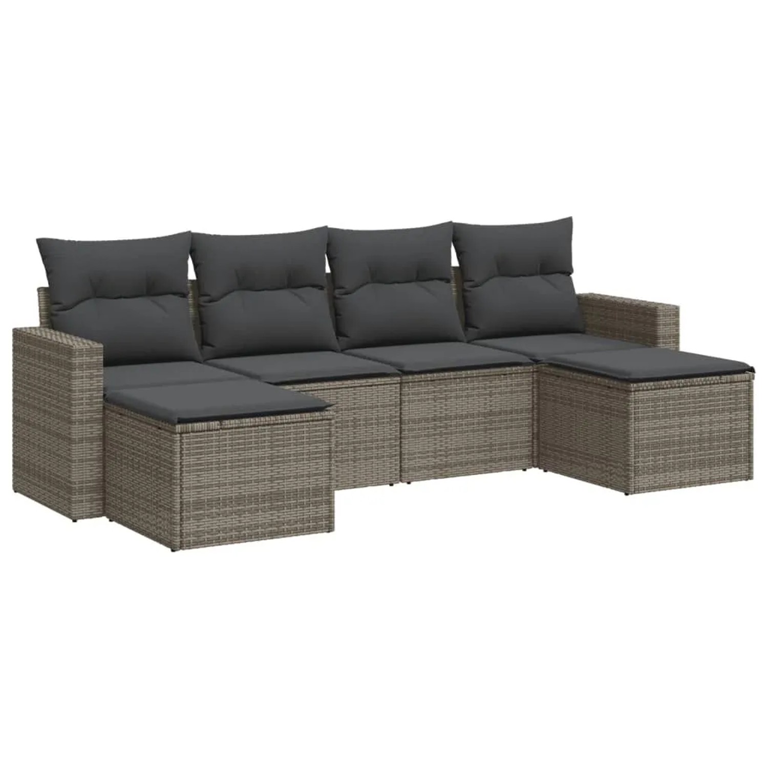 vidaXL 6-Tlg Garten-Sofagarnitur mit Kissen Grau Poly Rattan 3251657