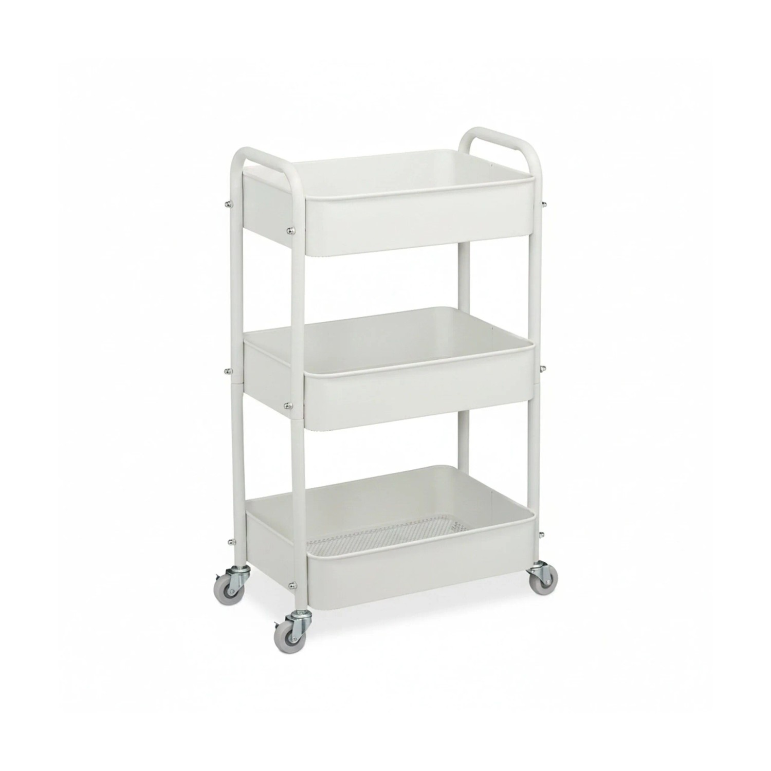 Relaxdays Rollwagen Stahl Filz Weiß mit 3 Ebenen 71,5 cm x 43,5 cm x 29,5 cm 3,3 kg
