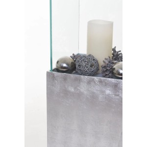 Windlichtsäule Candela, 100cm, Blattsilber mit Glasaufsatz und Deko-Elementen.