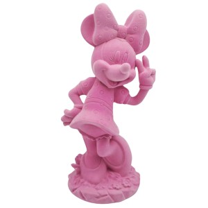 Rosa Disney Gartenstatue: 3D Minnie Maus mit Flock-Oberfläche, 20 cm hoch.