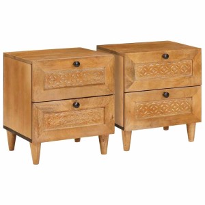 vidaXL Nachttisch 2 Stk Hellbraun 40 x 33 x 46 cm Massives Mangoholz 4018079