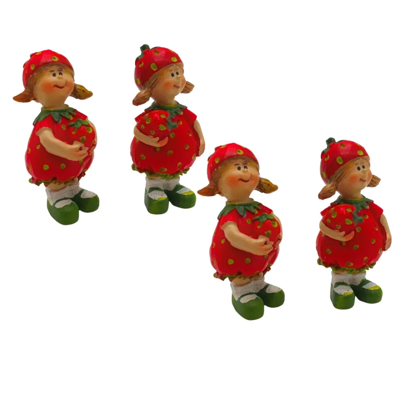 Dekohelden24 4er Set Dekofiguren Gartenfiguren Erdbeerfiguren Erdbeerkinder aus Keramik im 4er Set in Rot Größe einer Figur L/B/H 2 x 3 x 6 cm