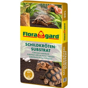 Floragard Schildkröten-Substrat, 50L Sack mit Abbildung von Schildkröten, Reptilien und Eiern.
