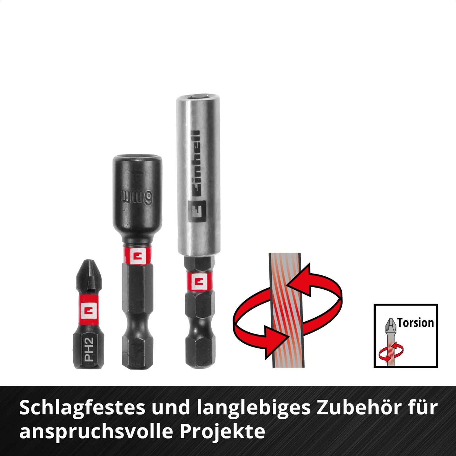 Einhell Bit-Set: Schlagfeste Bits, Bithalter und Torsionsdarstellung für Werkzeug-Sets.