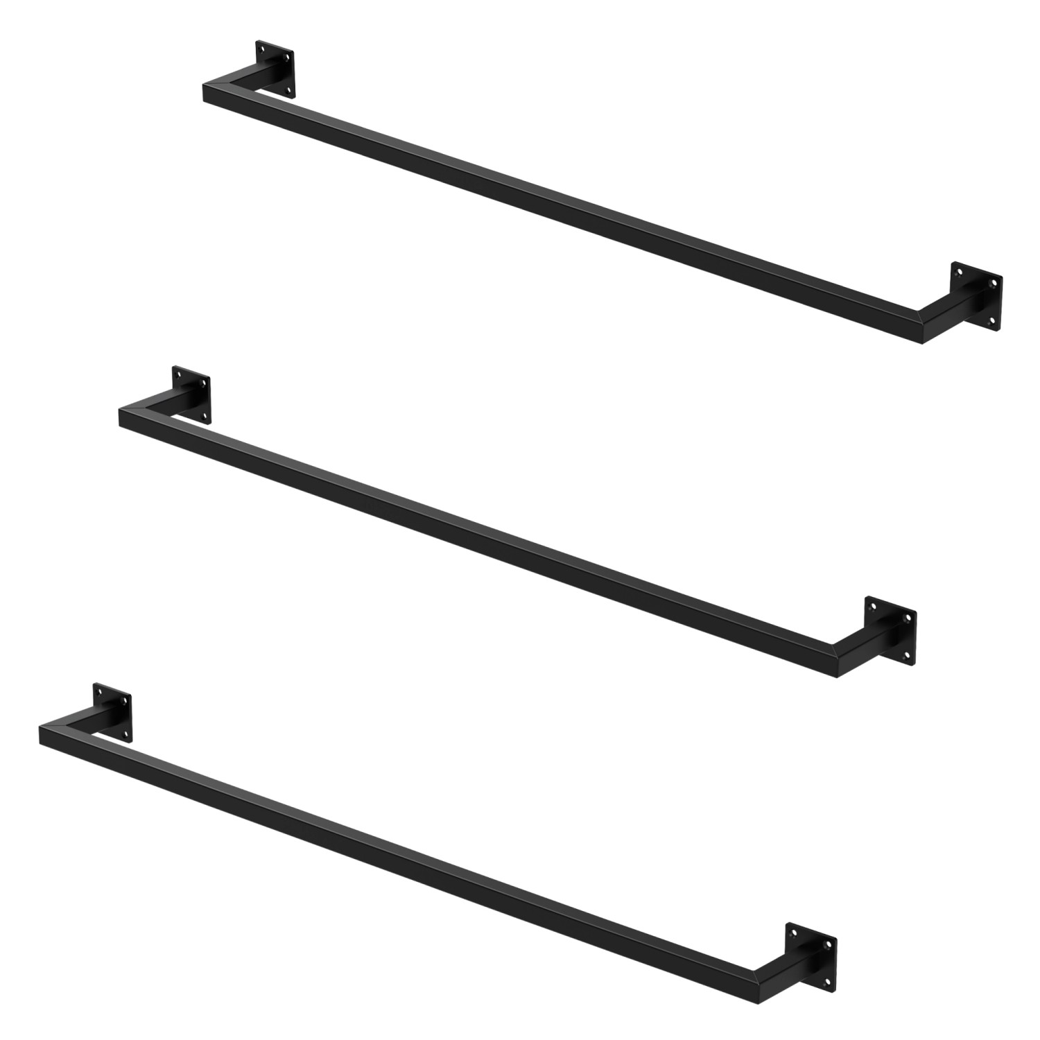 ML-Design 3Er Set Kleiderstange Rechteck für die Wand T12xB110cm Schwarz U- günstig online kaufen