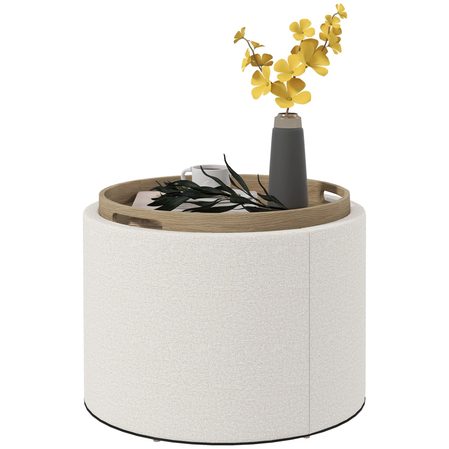HOMCOM Ottomane mit Stauraum in Leinenoptik Creme  Ø56 x 42 cm günstig online kaufen