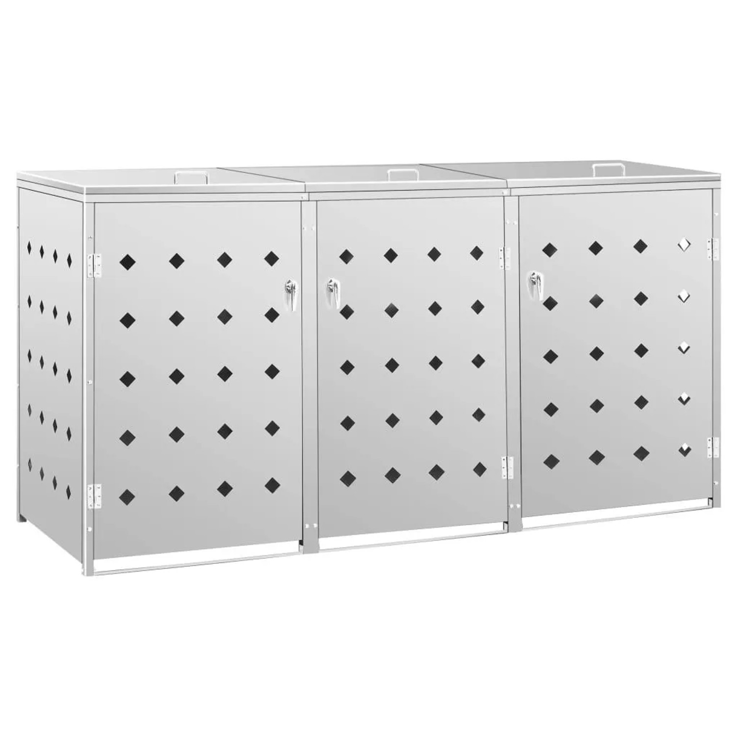 DELUKE 3er Mülltonnenbox SOGI Edelstahl 207x115x77,5cm Silber Mülltonnenverkleidung Für 3 Tonnen 240L Müllbox Aus Metall