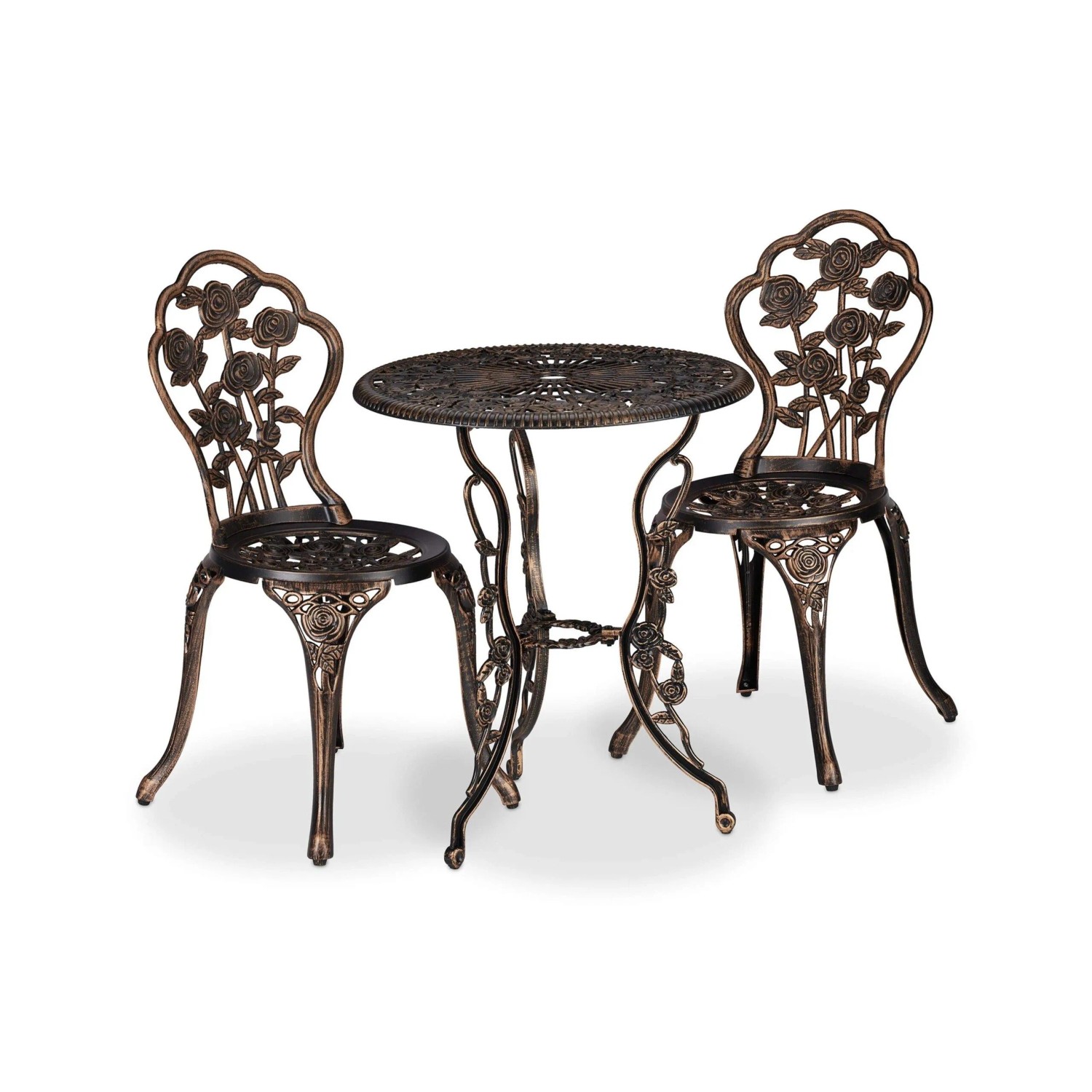 Relaxdays Balkongarnitur Aluminiumguss Schwarz Bronze 3-teilig 69 cm x 60 cm 4,1 kg