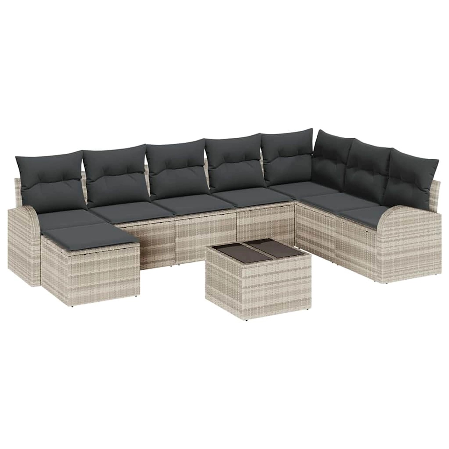 vidaXL Garten-Sofa-Set mit Kissen 9-Tlg Hellgrau Poly Rattan 3346172 günstig online kaufen