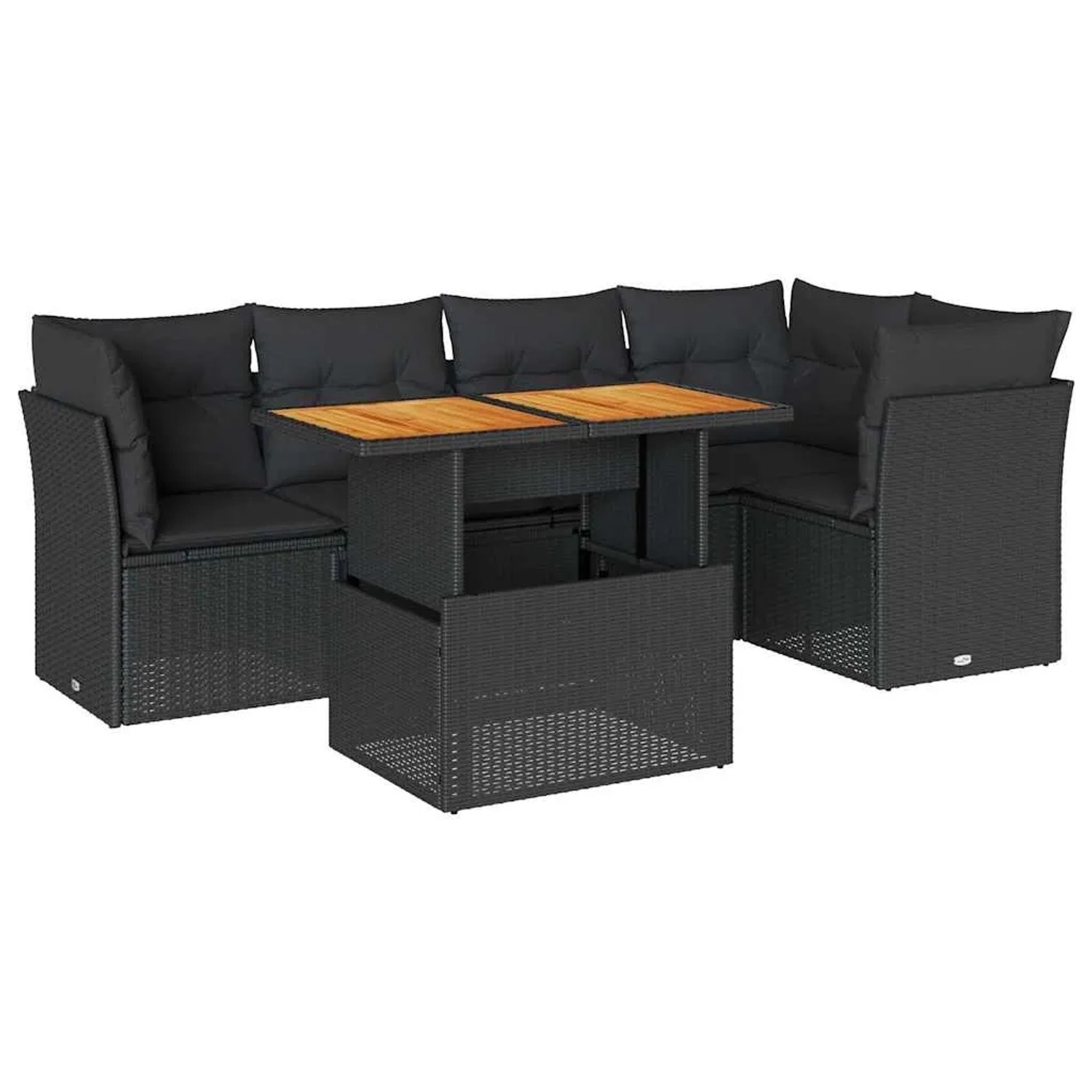 vidaXL 6-Tlg Garten-Sofagarnitur mit Kissen Schwarz Poly Rattan 3326925