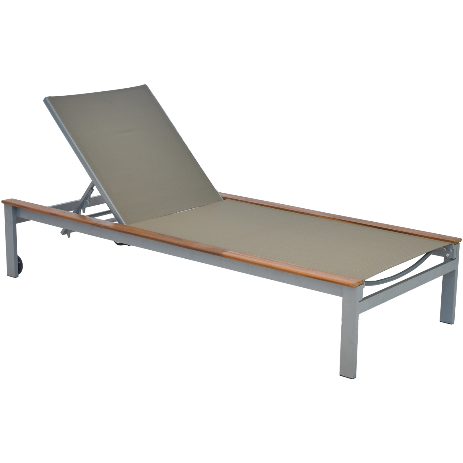 Merxx Naxos Liege, 2-teilig, mit verstellbarem Rückenteil, Rädern und Akazienholz-Applikationen.