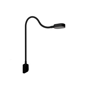 Schwarze kalb LED-Bettleuchte mit flexiblem Arm, USB-C und Dimmfunktion zur Wandmontage.