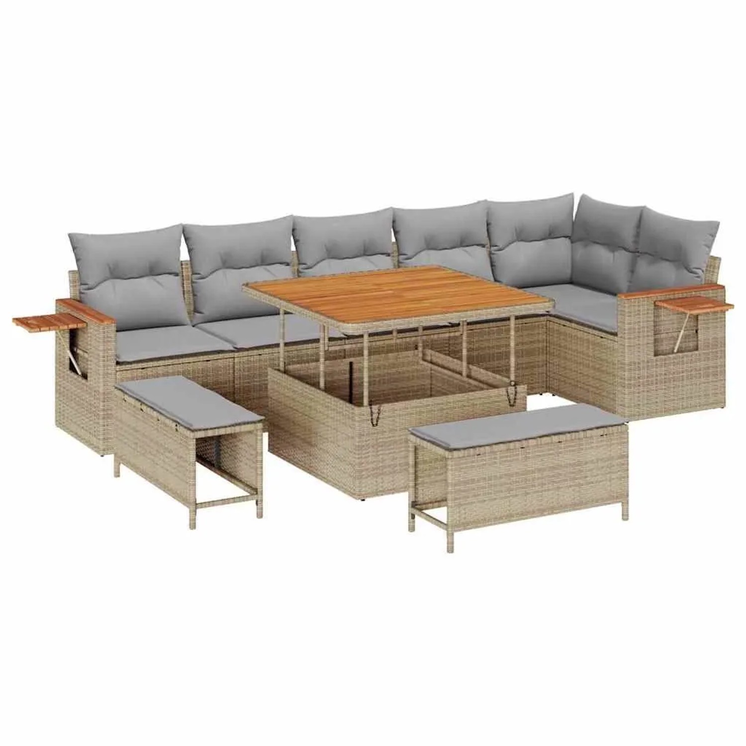 vidaXL Gartensofa-Set mit Kissen 11 Stk Beige und Hellgrau Poly-Rattan 3365137