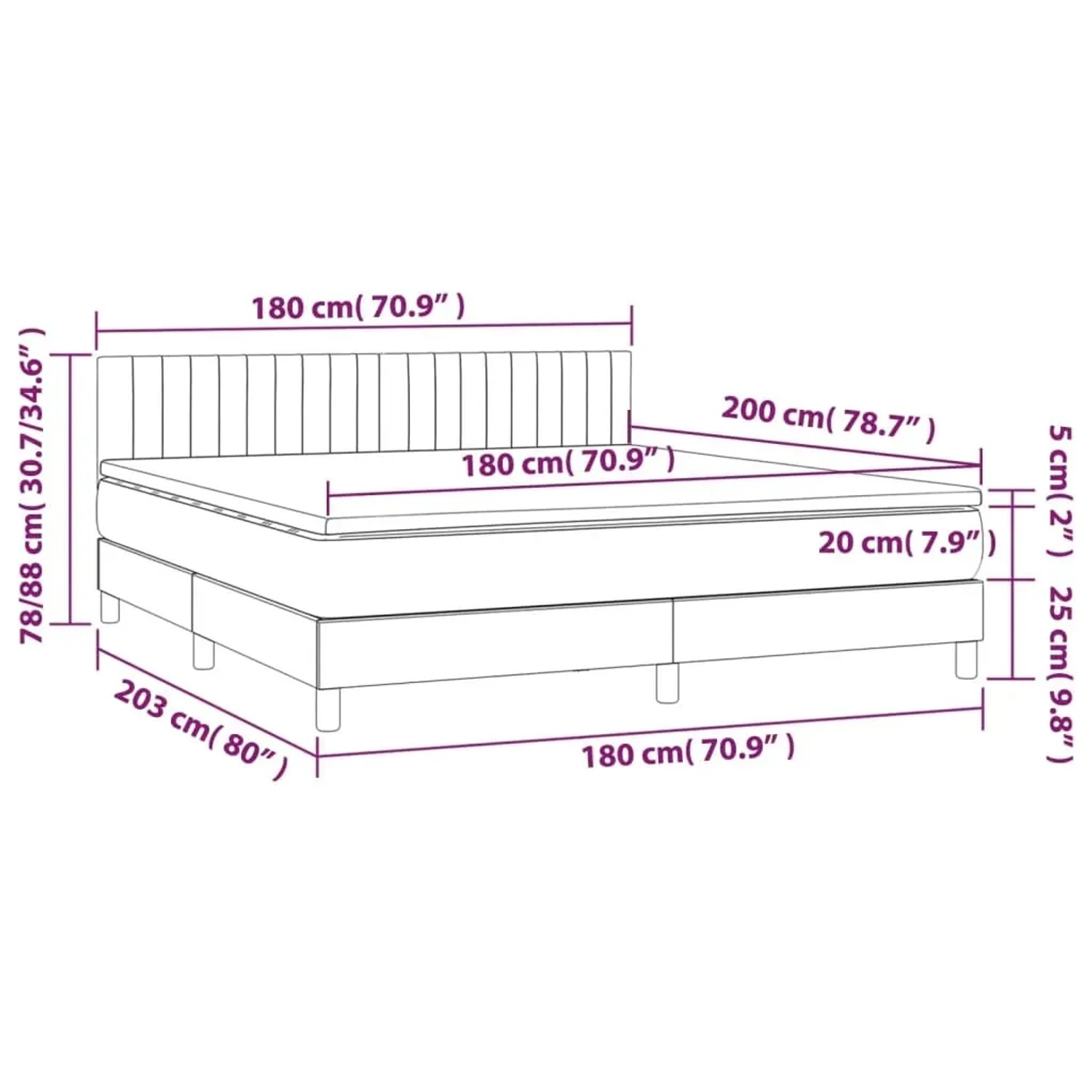 vidaXL Boxspringbett hellgrau (180x200 cm) mit Matratze und Kopfteil.