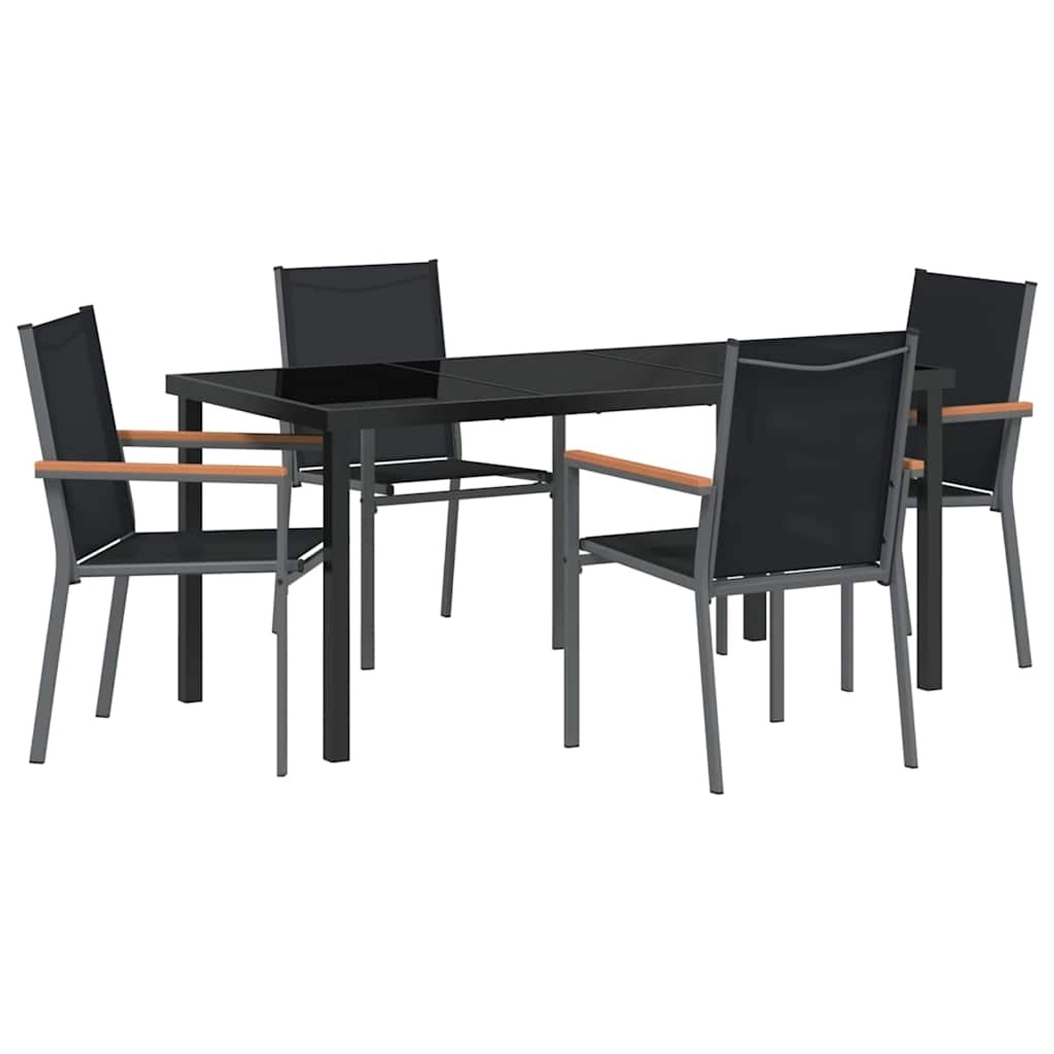 vidaXL 5-teiliges Garten-Esszimmer-Set aus Textilene und Stahl in Schwarz.